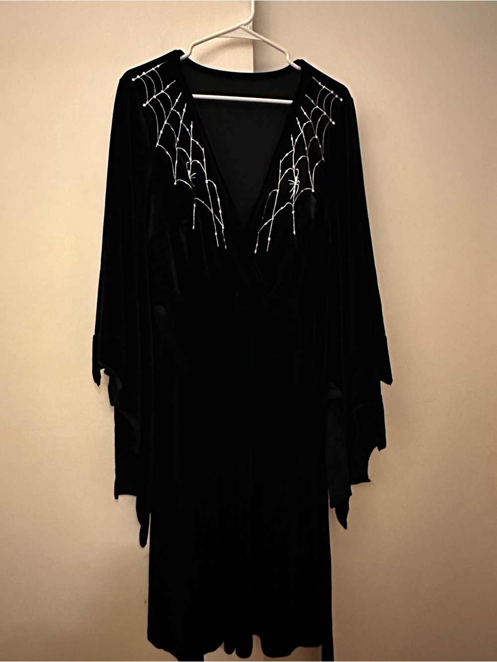 ROMWE Black Velvet Long Sleeve Dress with Silver Spiderweb Embroidery Halloween